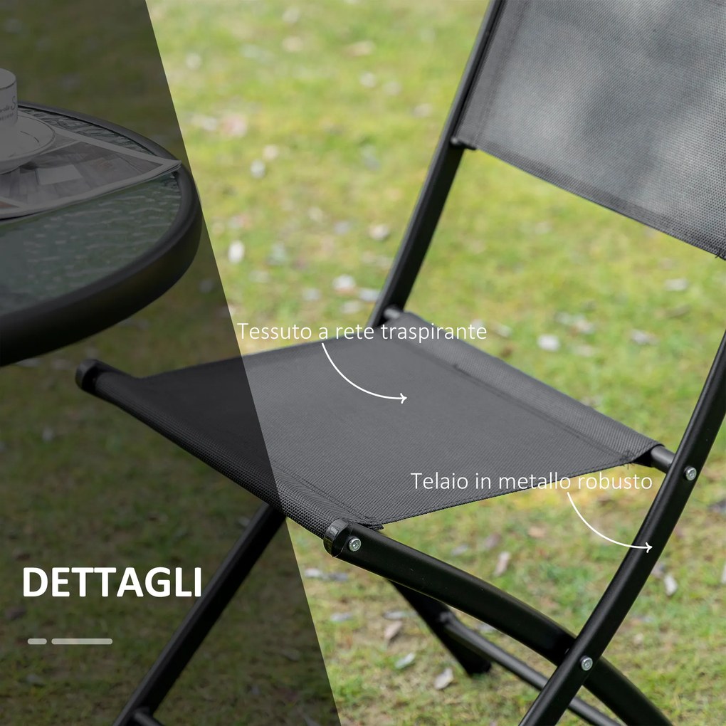 Set de Gradina din 3 Piese din Metal Outsunny, Salon in aer liber cu 2 Scaune Pliante si Masuta pentru Terasa si Bistro, Negru