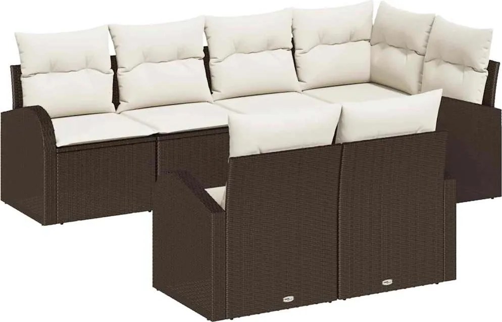 vidaXL Set de canapele pentru grădină 7 pcs Maro și alb poliratan