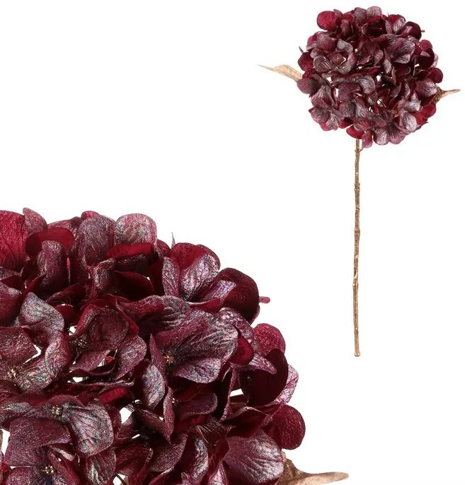 Hortensie artificială tăiată, roșie cu auriu, 65cm