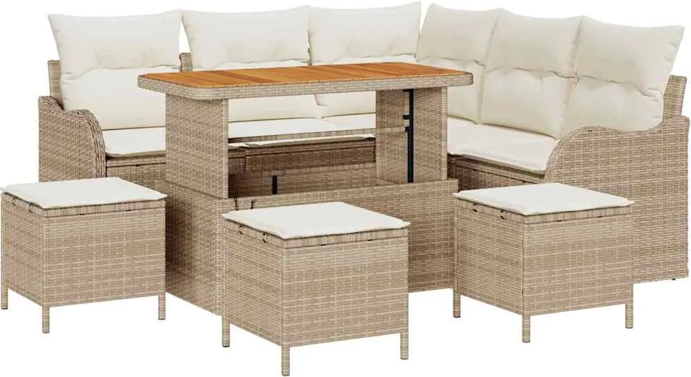 vidaXL Set de canapele pentru grădină cu pernă 9 pcs Bej și crem