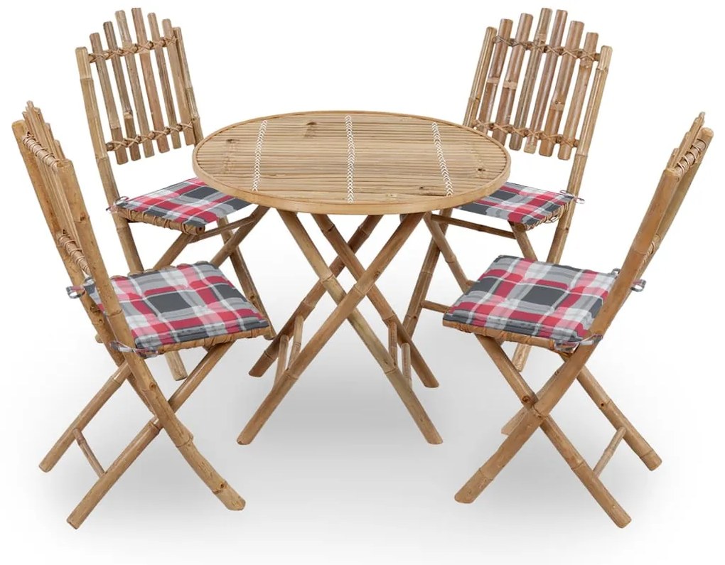 vidaXL Set mobilier de exterior pliabil, cu perne, 5 piese, bambus