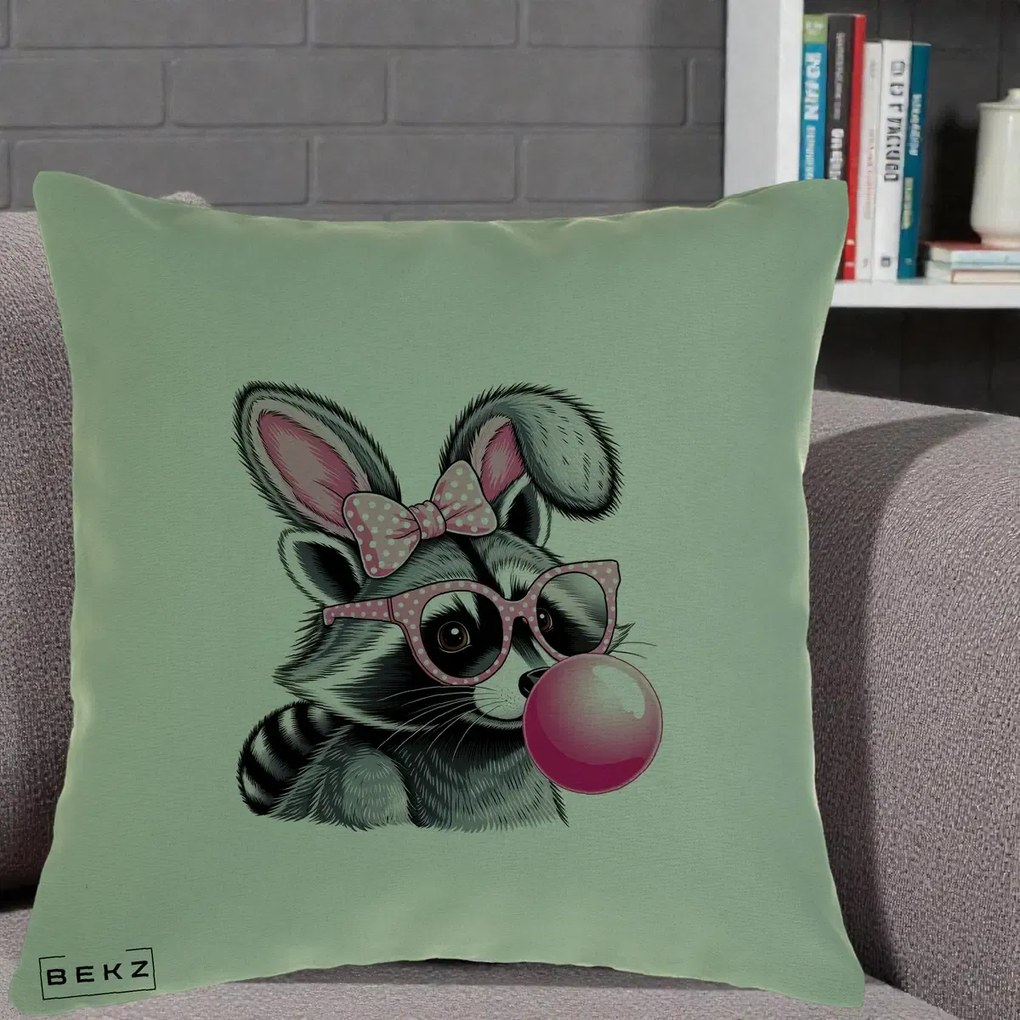 Perna Decorativa Raton cu Urechi de Iepure si Guma de Mestecat, 40x40 cm, Verde, Husa Detasabila, Perna Inclusa, BEKZ®