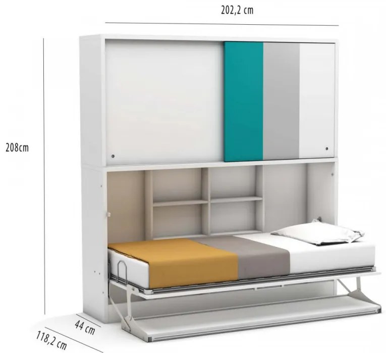 Pat rabatabil orizontal cu dulap deasupra - ACADEMY SET (90X190) (Culoare pat: Alb Mat)