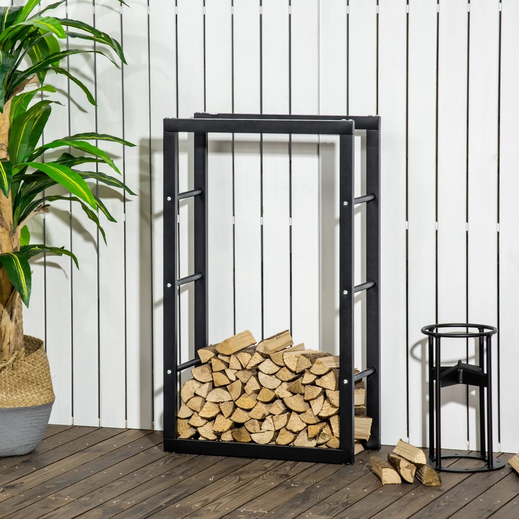HOMCOM Suport Lemne pentru Interior și Exterior din Țevi de Fier, Capacitate 100 kg, 60x25x100 cm | Aosom Romania