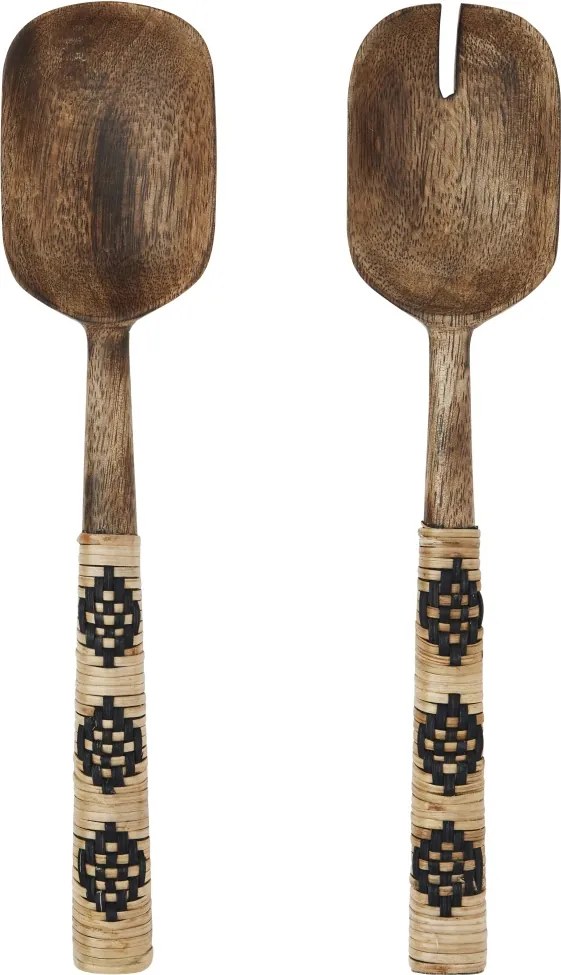 Set 2 linguri pentru salată din lemn de mango sculptat manual și bambus, L26 cm, „Bamboo Salad Set Black"