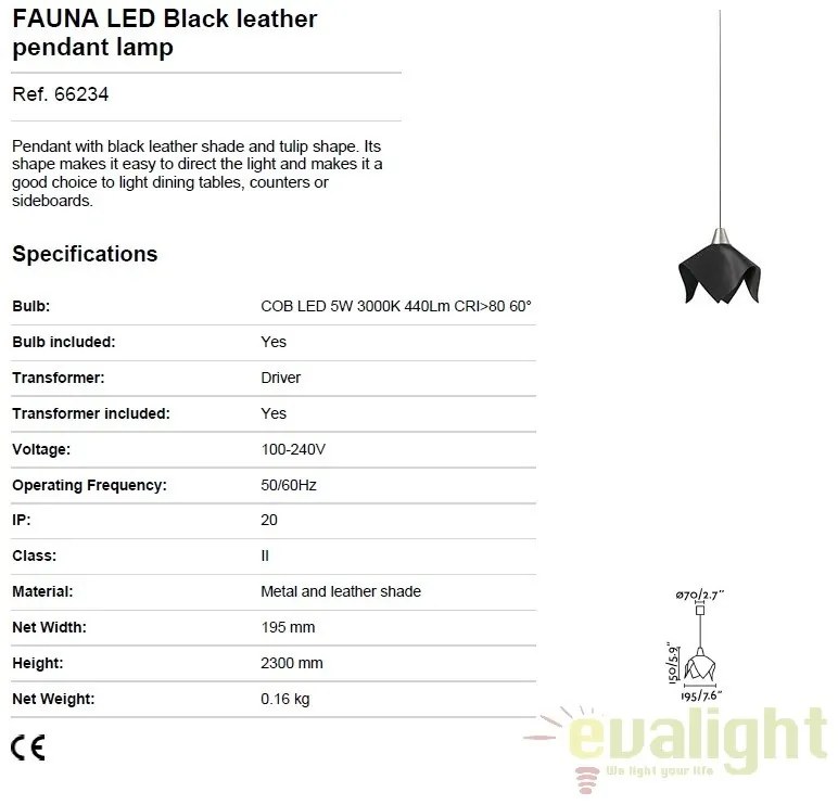 Pendul LED stil modern FAUNA negru 66234