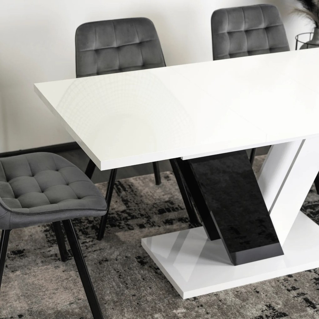 JAKS Masă de bucătărie Clark 120 cm negru și alb lucios glamour