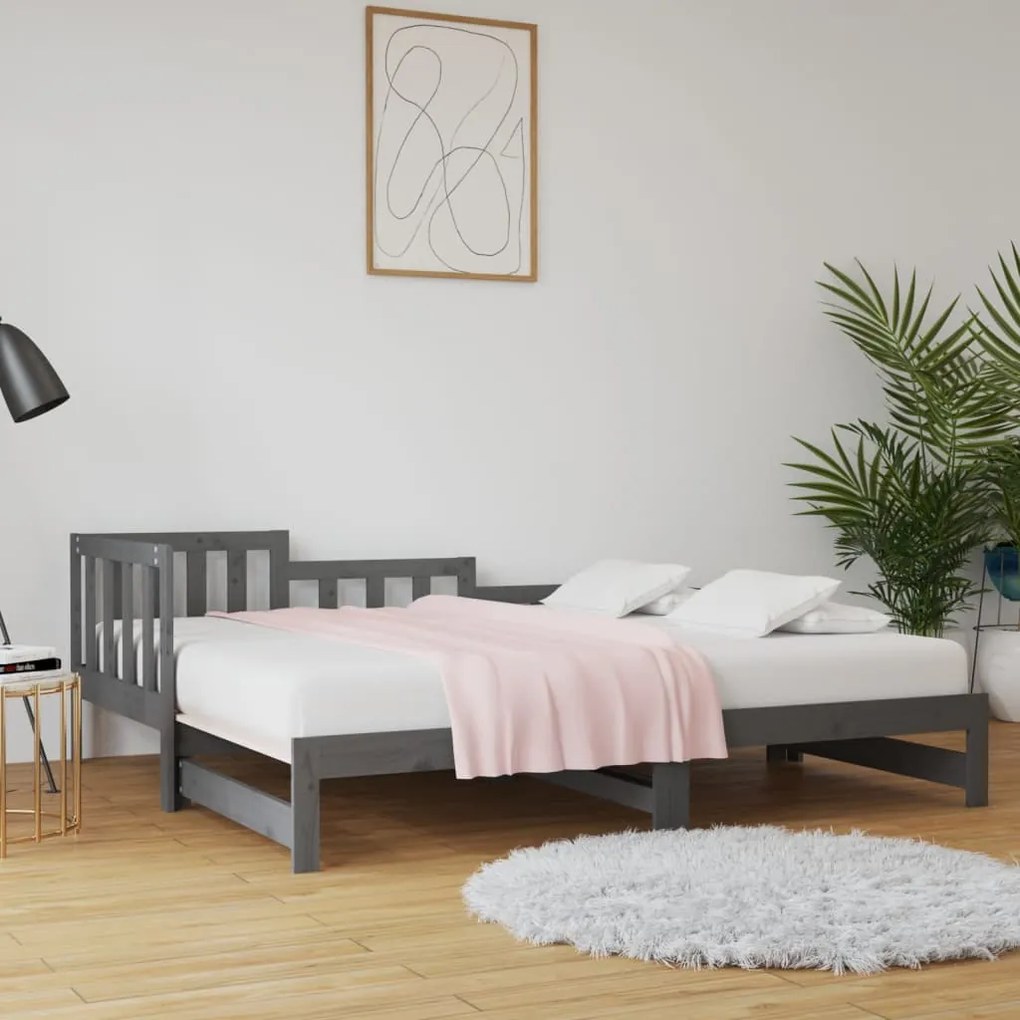 820743 vidaXL Pat de zi extensibil, gri, 2x(90x200) cm, lemn masiv de pin
