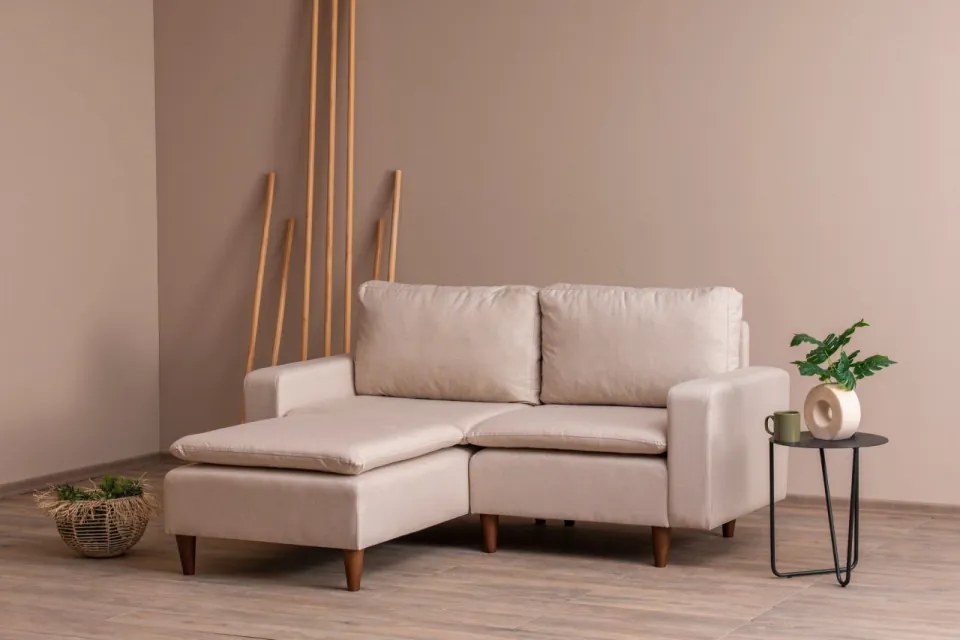Colțar 2 Locuri, Cadru Metal, Lungo Mini, Crem