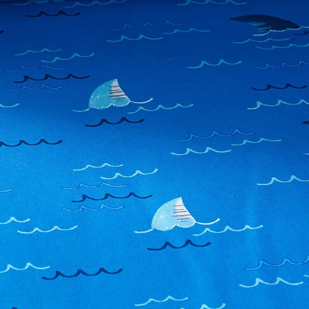 Cearceaf pentru copii albastru pentru pat dublu cu elastic 135x190 cm Jawsome Shark – Catherine Lansfield