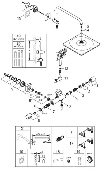 GROHE 26652000 - Sistem de duș RAINSHOWER SMARTACTIVE 310, 450 mm, crom lucios
