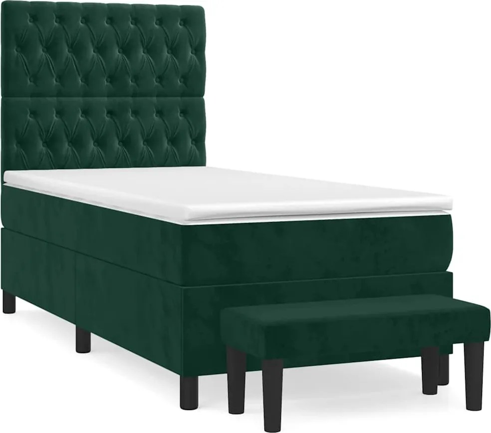vidaXL Pat box spring cu saltea, verde închis, 90x190 cm, catifea