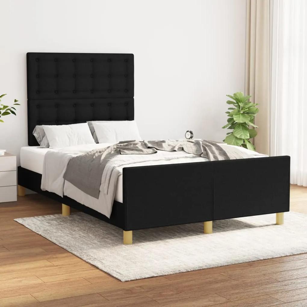Cadru de pat cu tablie, negru, 120x200 cm, textil Negru, 120 x 200 cm, Nasturi de tapiterie