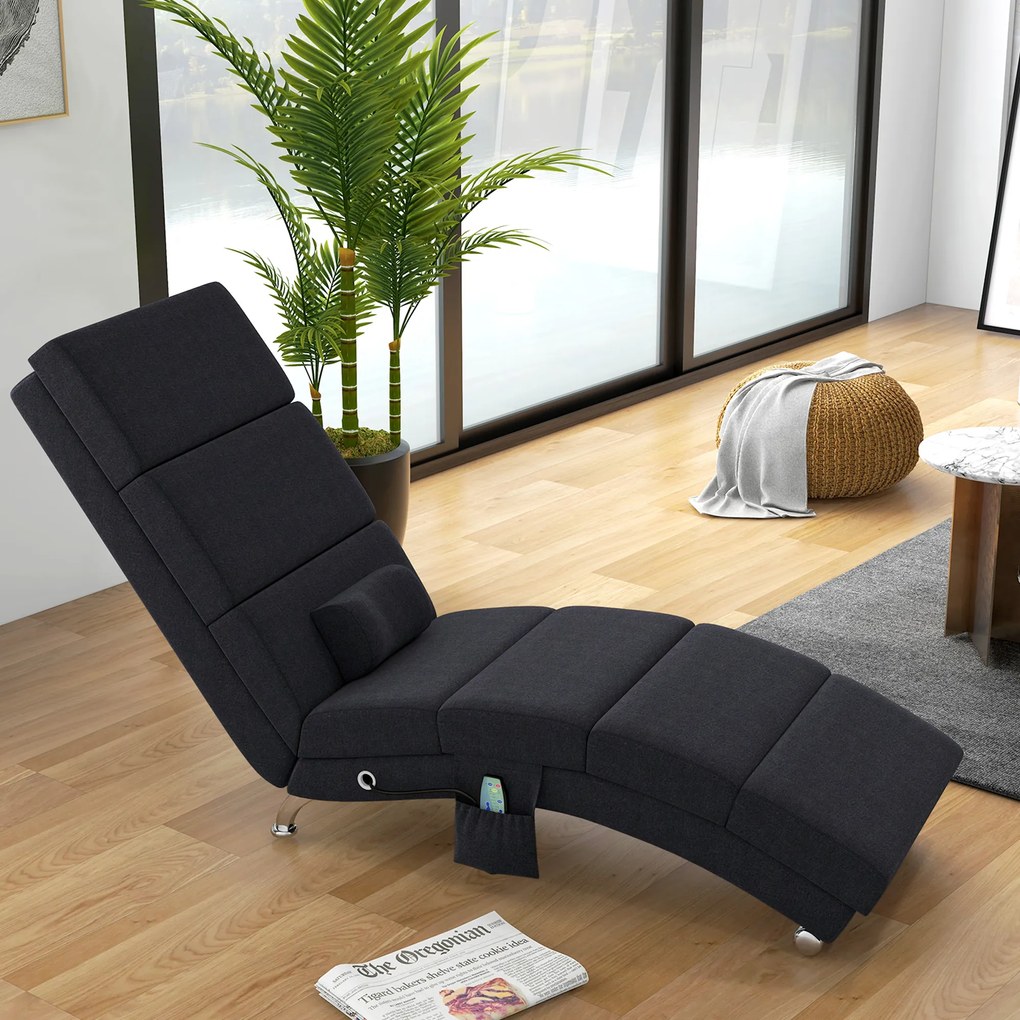 HOMCOM Fotoliu relaxant șezlong de relaxare ergonomic, cu masaj și încălzire, cu telecomandă 56 x 168 x 84 cm negru | Aosom Romania