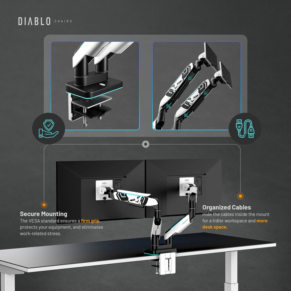 Suport dublu pentru monitoare de 49 de inchi, alb-negru X-Arm Dual RGB
