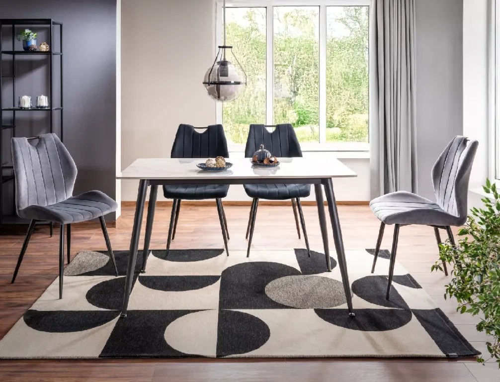 Masa de dining RION 130x70 cm cu blat ceramic, marmura alba