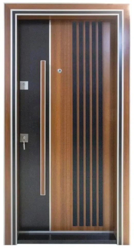 Usa metalica de exterior cu izolatie si vizor Novo Doors NDS1000S, Din compozit, 2 yale, Kit complet, Pentru case, (Culoare: Stejar Deschis, Sens