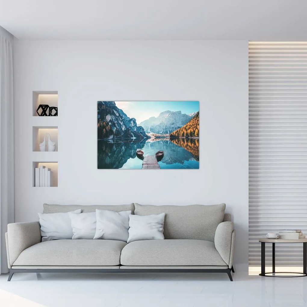 Tablou - Bărci pe Lacul Braies (90x60 cm)