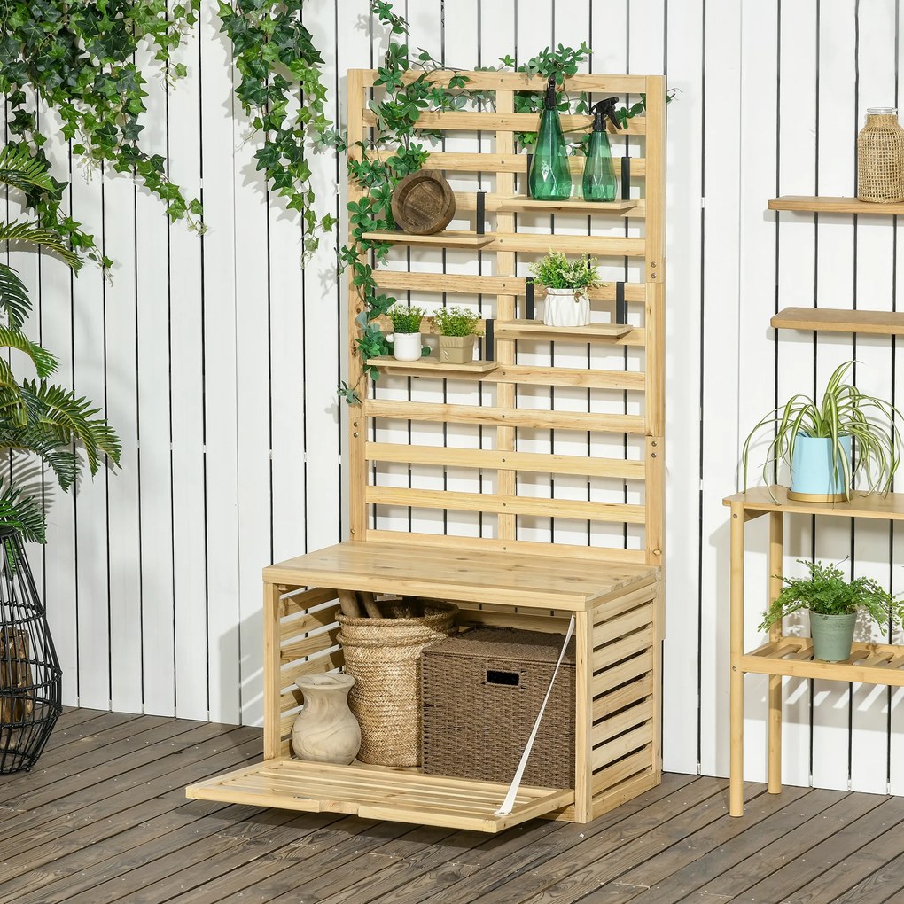 Outsunny Cutie de Depozitare cu Grilaj, 4 Rafturi Suspendate, Ușă Magnetică, Lemn Masiv, Natural, 80 x 45 x 160 cm | Aosom Romania