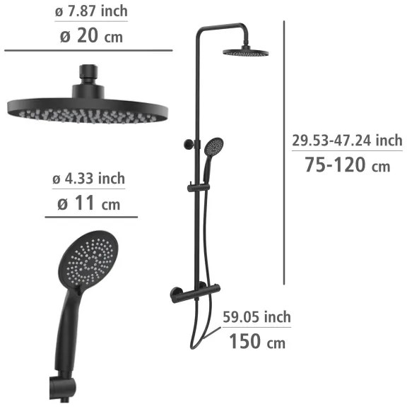 WENKO 25484100 - Sistem de duș WATERSAVING SYSTEM 12x120 cm, negru