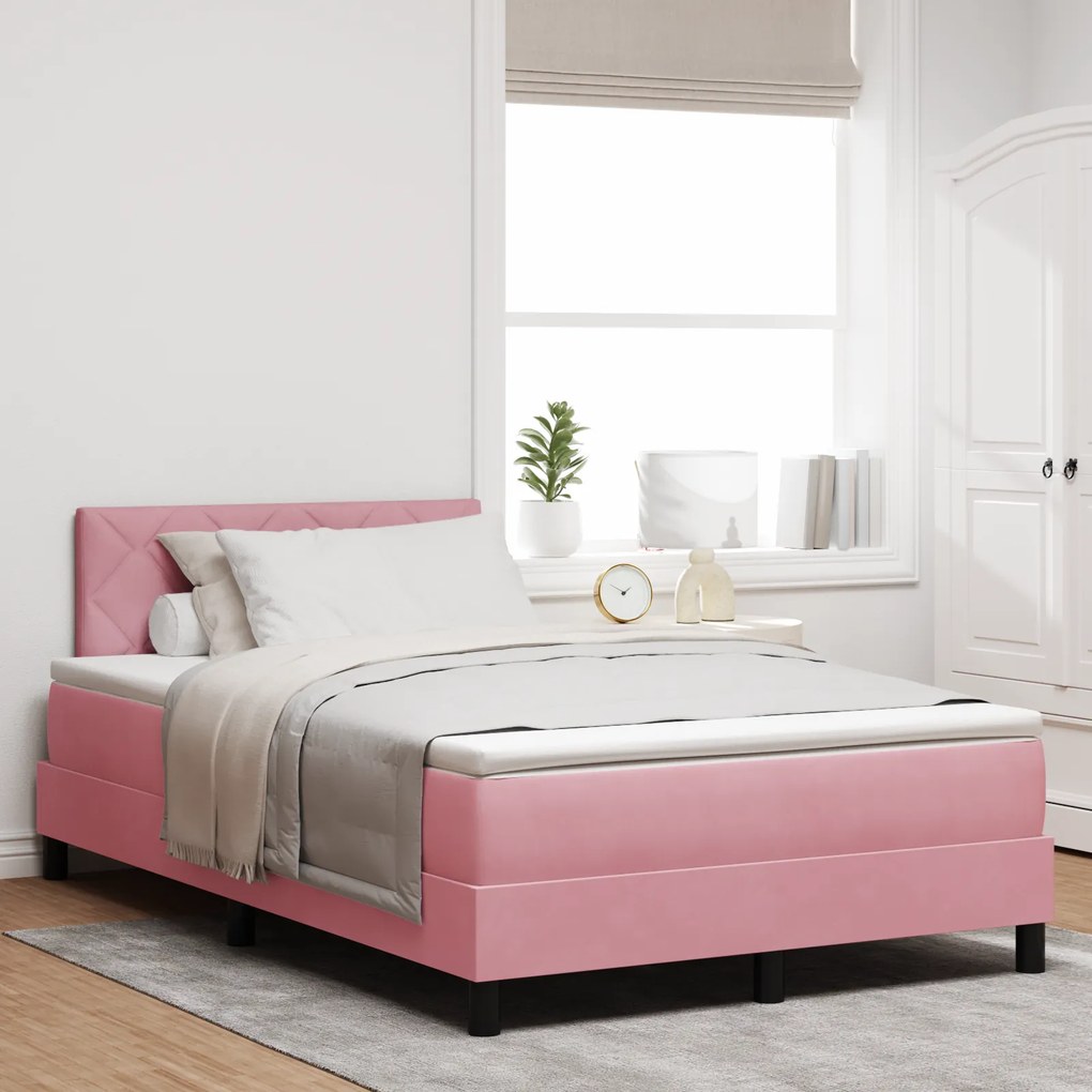 vidaXL Pat cu arcuri cu saltea cu headboard Roz 120 x 200 cm Catifea