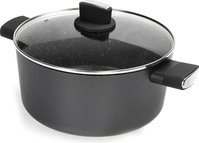 Cratita Zilan ZLN0843 Negru cu invelis din marmura, 5 straturi, 24 cm si manere fine la atingere, 4.6 L