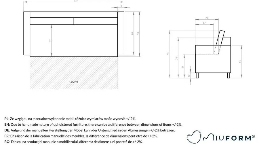 Canapea gri închis/gri antracit extensibilă 225 cm Charming Charlie – Miuform