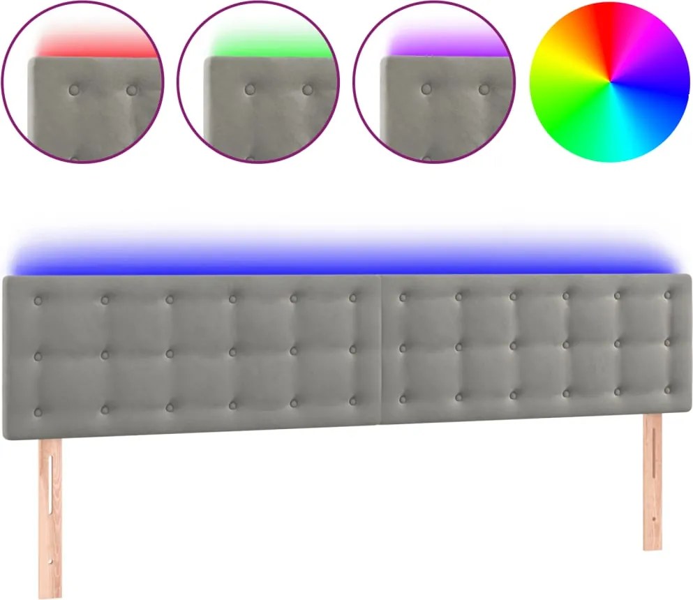 vidaXL Tăblie de pat cu LED, gri deschis, 200x5x78/88 cm, catifea