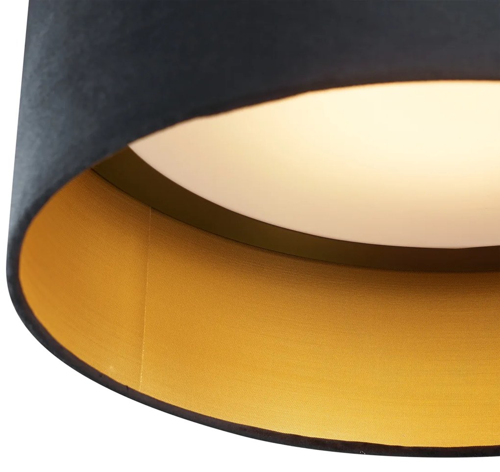Plafonieră modernă neagră din catifea 40cm incl. LED cu 3 trepte de intensitate luminoasă - Sue