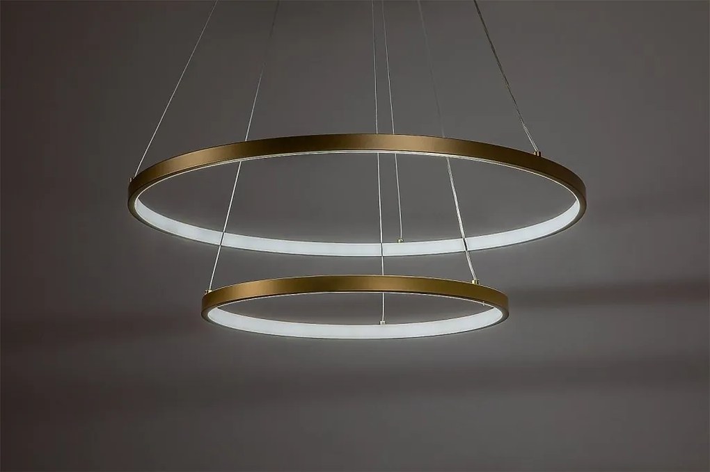 Lustra LED cu telecomanda cu 2 inele metal auriu Beliza