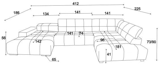 Canapea colțar în formă de U TROPEA, dreapta, gri