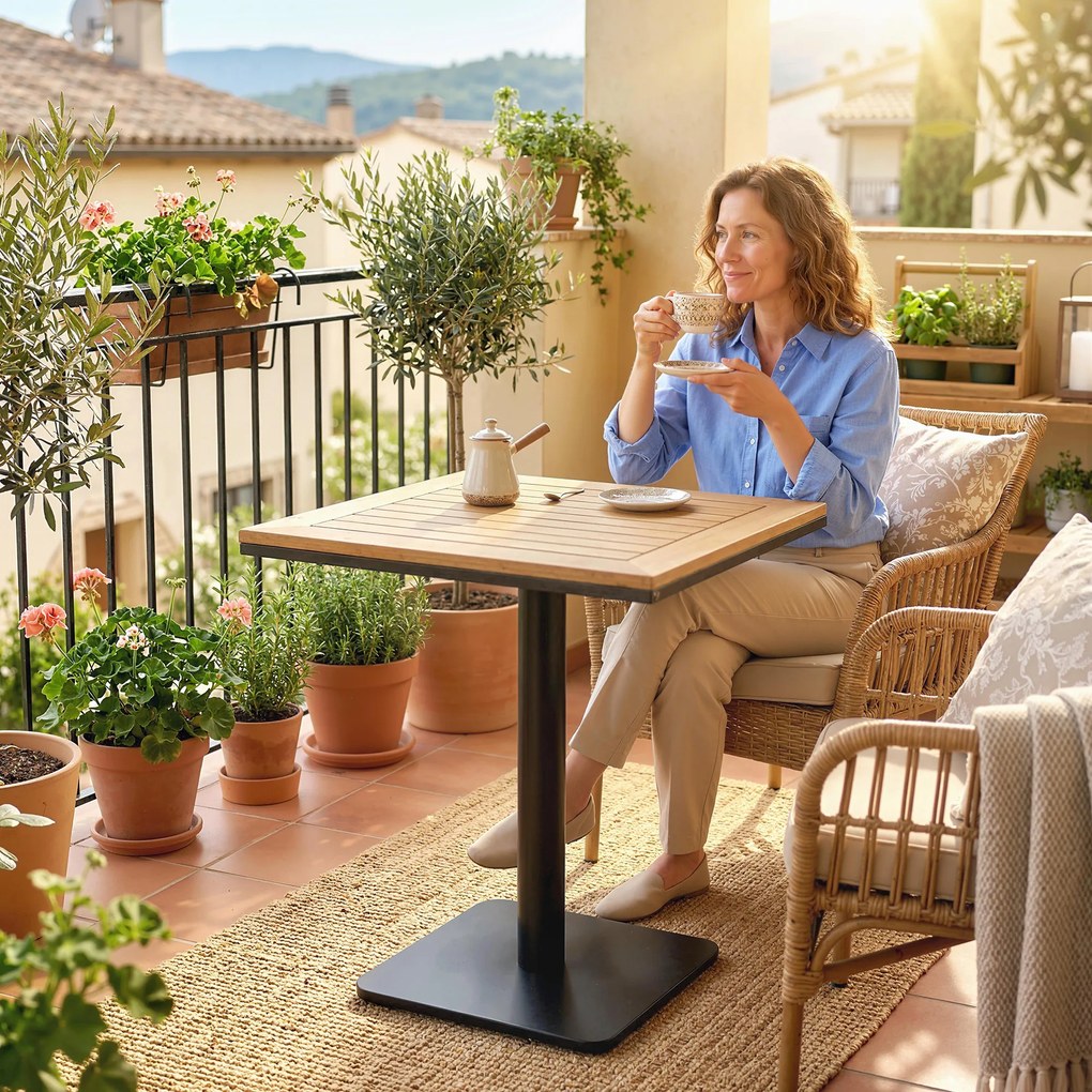 Outsunny Măsuță laterală 70 x 70 cm rezistentă la intemperii masă de grădină cu aspect lemn Bază lată, pătrată lemn natural | Aosom Romania