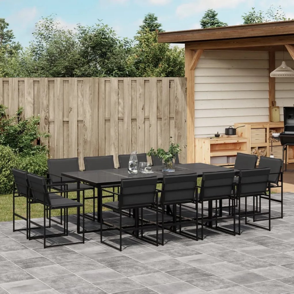 vidaXL Set mobilier de grădină, 13 piese, cu perne, negru, textilenă