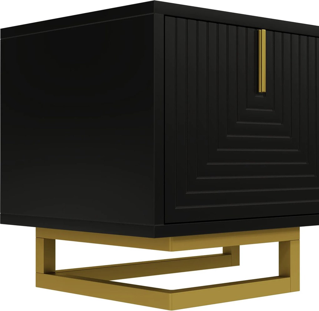 Comodă TV, mânere și picioare aurii, picioare reglabile, 160x38x44,5 cm, Negru