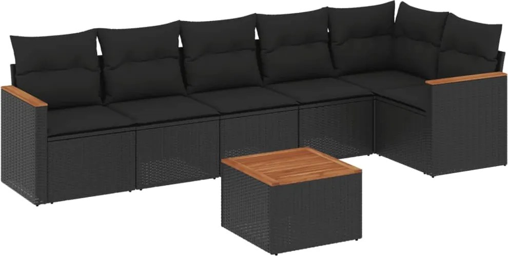vidaXL Set canapele de grădină cu perne, 7 piese, negru, poliratan
