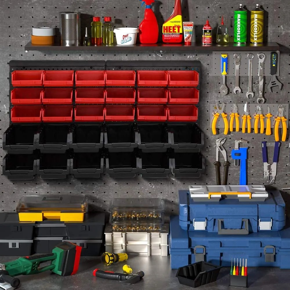 Organizator suspendat pentru atelier ORDER, 30 de cutii, 64x2x38cm, roșu/negru Monzana