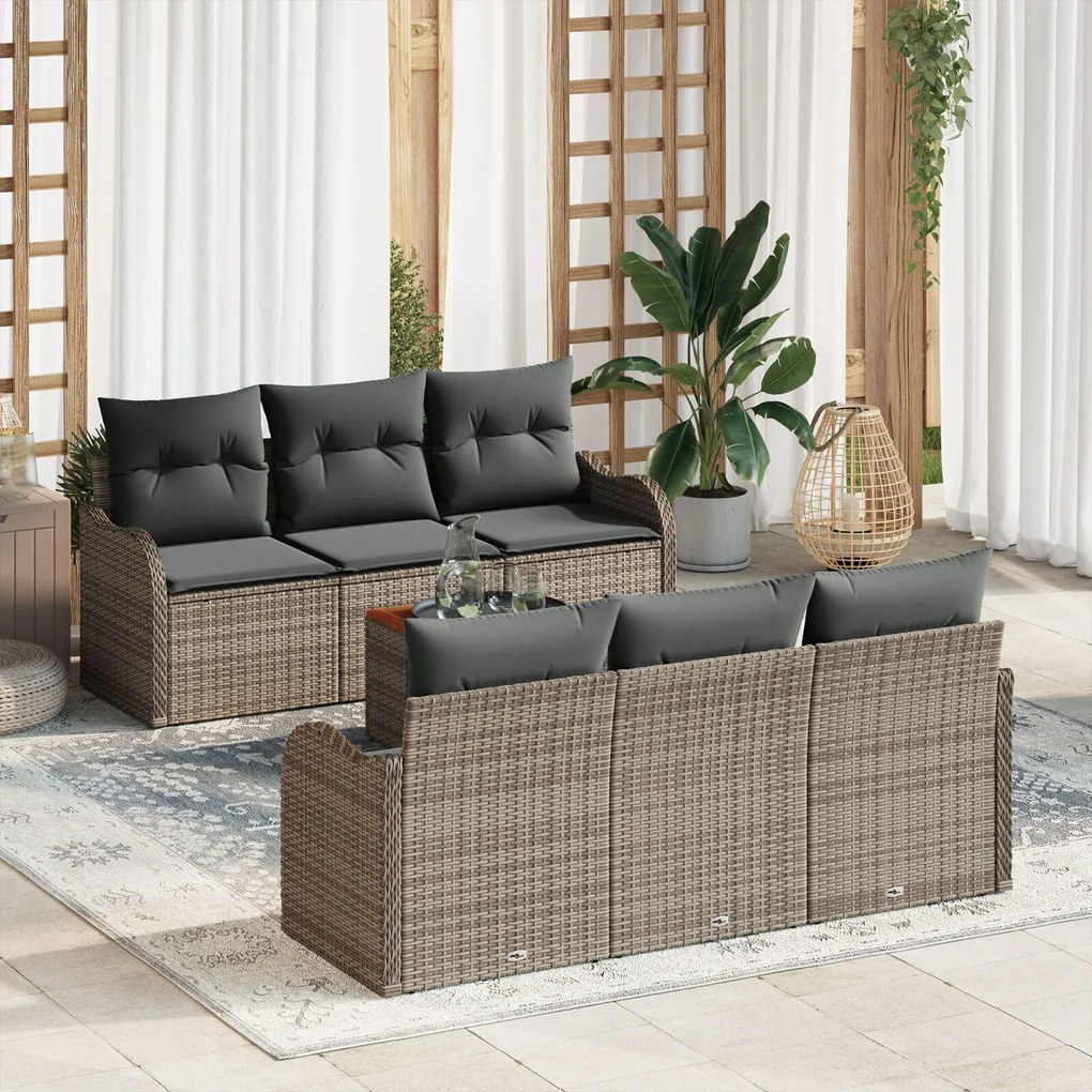 vidaXL Set de canapele pentru grădină 7 pcs Gri Rattan poli