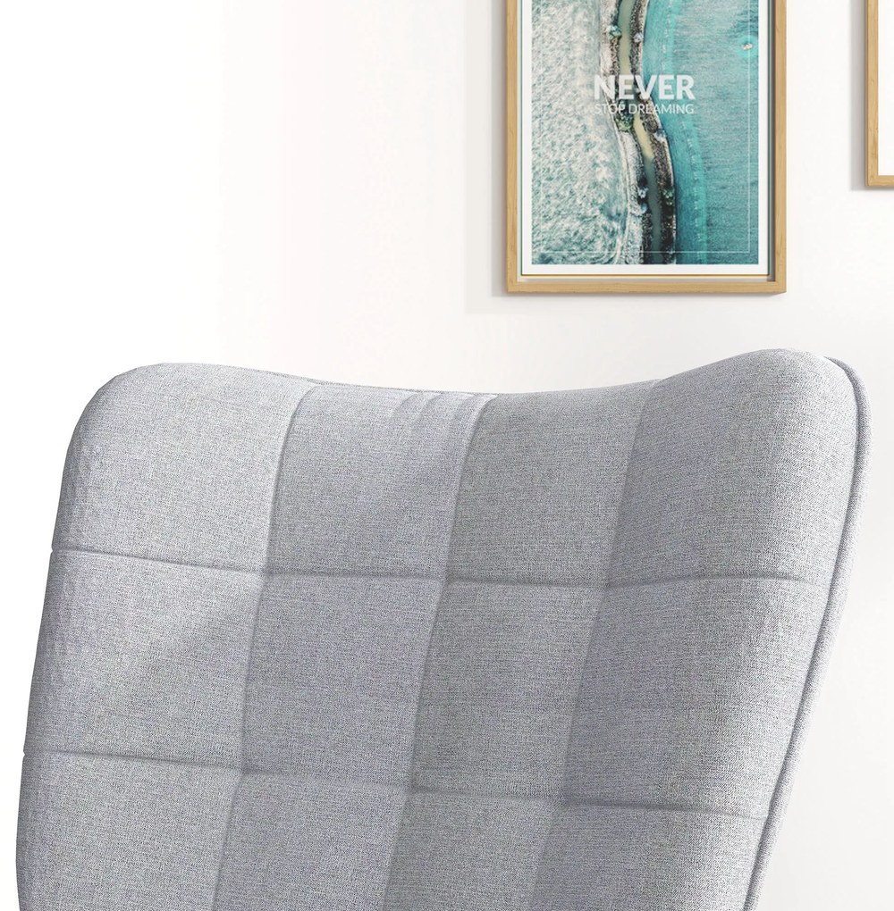 HOMCOM Fotoliu cu leagăn și otomană în design scandinav Fotoliu cu taburet, Lemn de fag, Captuseală, 64 cm x 89 cm x 90 cm Gri | Aosom Romania