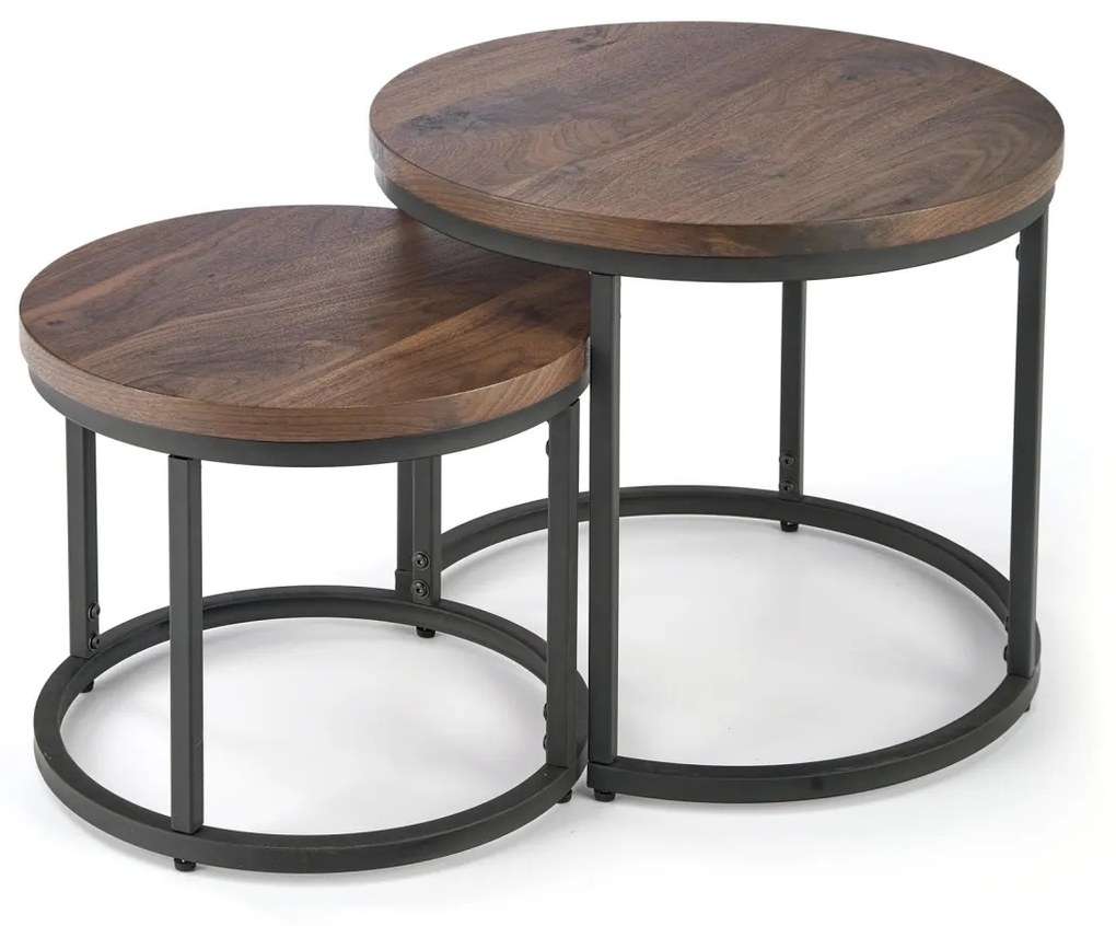 Set 2 mese de cafea Oreo nuc/negru – d43-53 x h35-45 cm