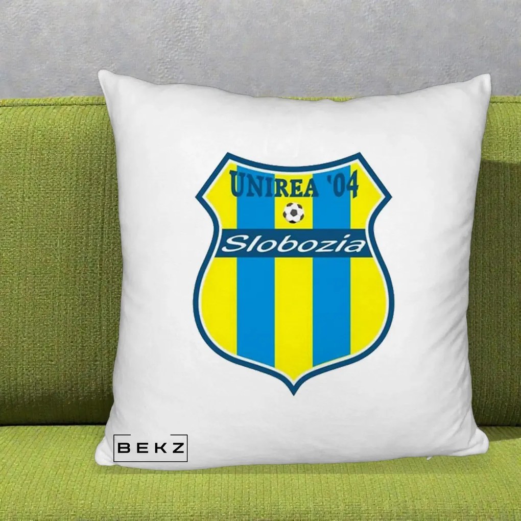 Perna Personalizata Unirea '04 Slobozia Fotbal, 40x40 cm, Alb Pufos, Husa Detasabila, Perna Inclusa, BEKZ®