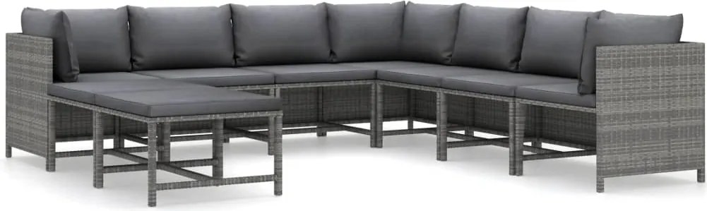 vidaXL Set mobilier de grădină cu perne, 9 piese, gri, poliratan