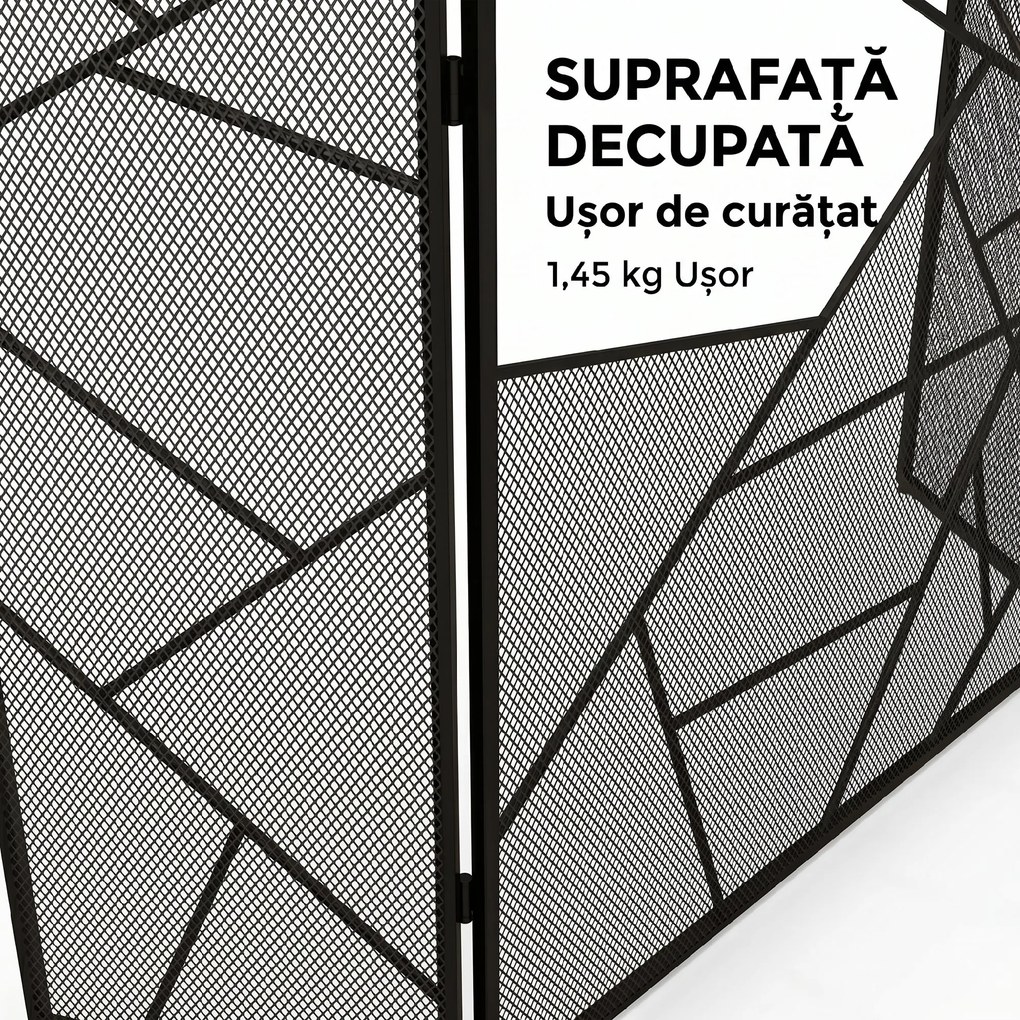 HOMCOM Paravan Pliabil Anti-Scântei pentru Șemineu cu 3 Panouri, 135x1,2x85 cm, Negru | Aosom Romania
