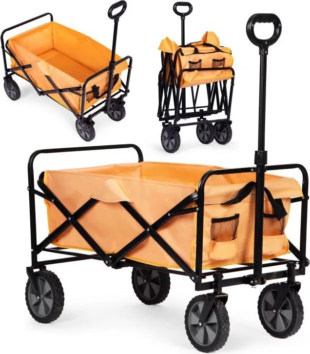 Cărucior de transport pliabil 100 kg – cărucior de grădină și plajă cu roți Portocalie