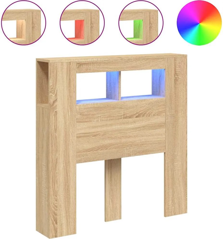 vidaXL Tăblie de pat cu LED, stejar sonoma, 100x18,5x103,5 cm, lemn