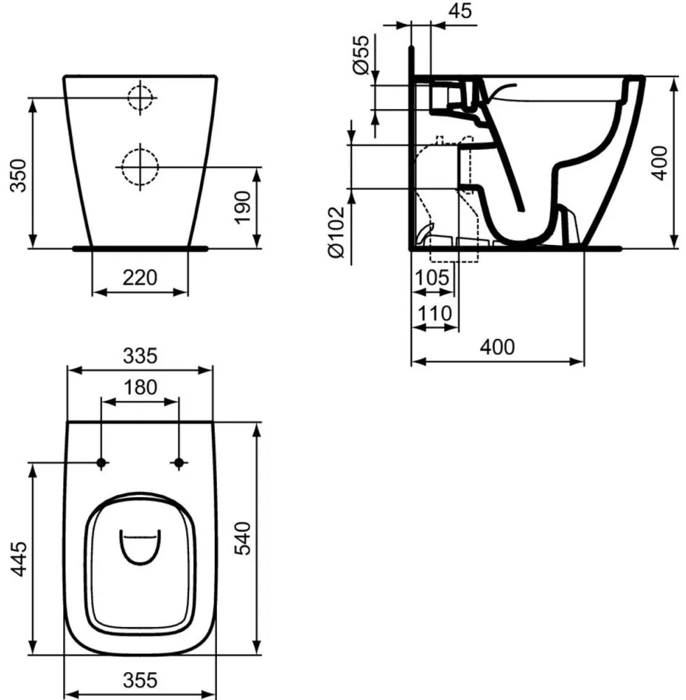 Vas wc stativ rimless plus Ideal Standard i.life B alb lucios back to wall cu capac inclus