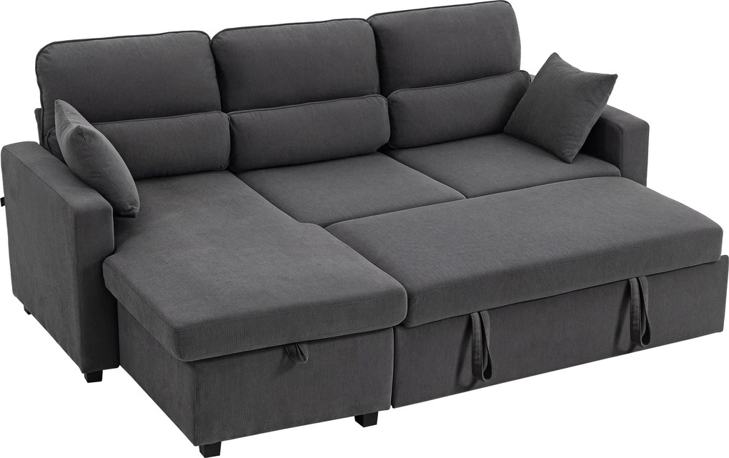HOMCOM Canapea extensibilă reglabilă, canapea pentru oaspeți în formă L cu funcție de pat, spațiu de depozitare, perne, pentru living, cameră oaspeți, gri închis | Aosom Romania