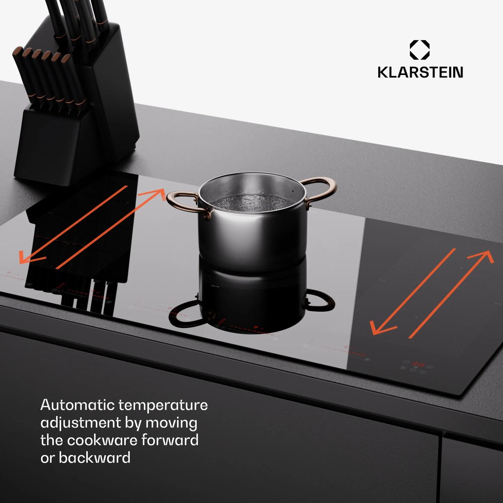 Klarstein Masterzone 90 Flex, plită cu inducție, max. 12 600 W, încorporat, 5 zone Flex, tehnologie ThermoBoost, Smart Flex