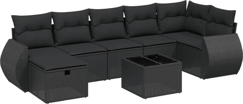 vidaXL Set mobilier de grădină cu perne, 8 piese, negru, poliratan
