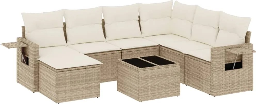 vidaXL Set canapele de grădină, 8 piese, cu perne, bej, poliratan