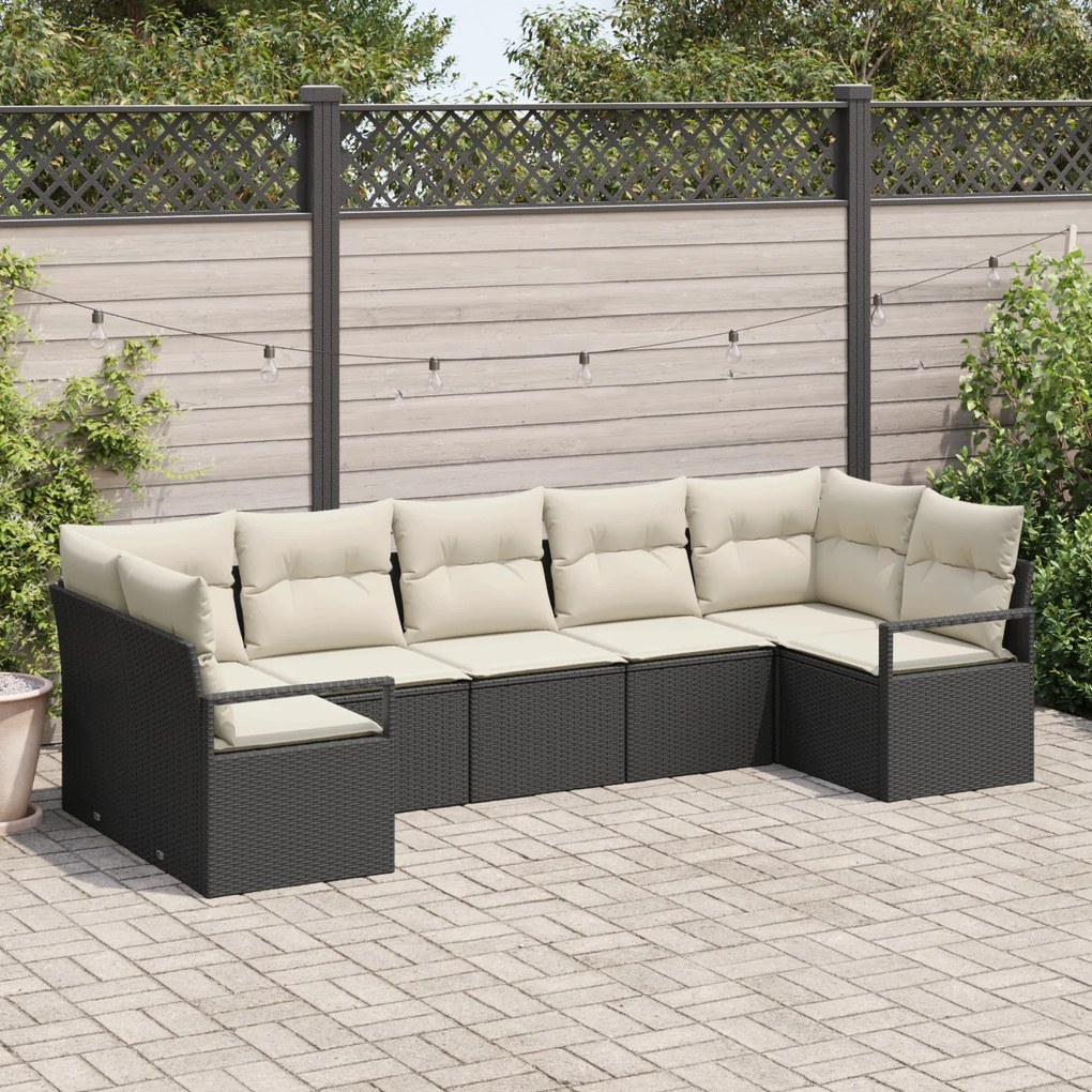 vidaXL Set de canapele pentru grădină 7 pcs Negru Rattan poli